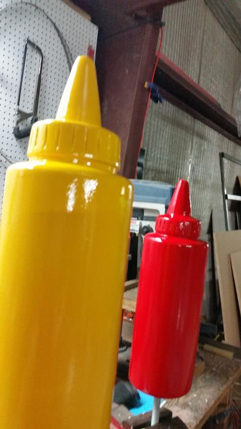 Custom Ketchup and Mustard bottle post tops