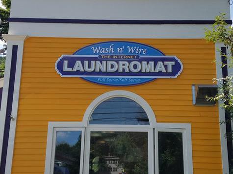 Wash N Wire Laundromat-Shaped PVC wall sign